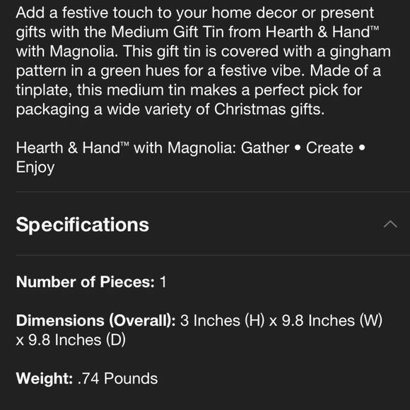 Hearth & Hand Traditional Gingham Christmas Gift Medium Tin - Picture 4 of 5